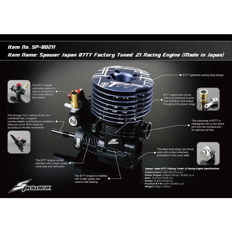 Spower Japan B7TT Factory Tuned .21 Racing Engine - [SP80211]